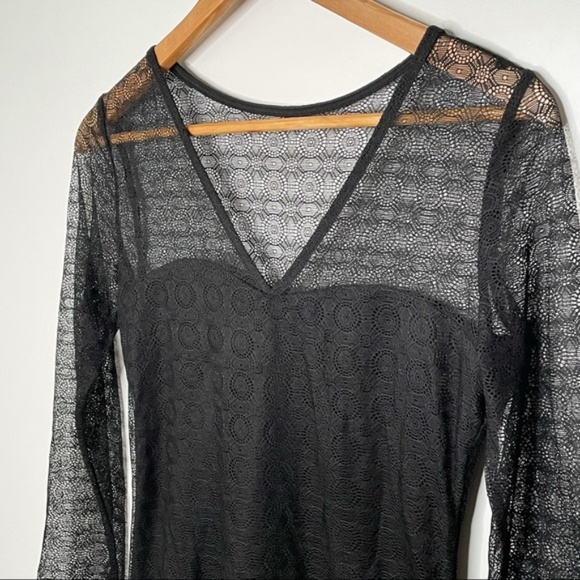 Dynamite Black Eyelet Lace Inset Mesh Bodycon Dress Sz S - Picture 4 of 8